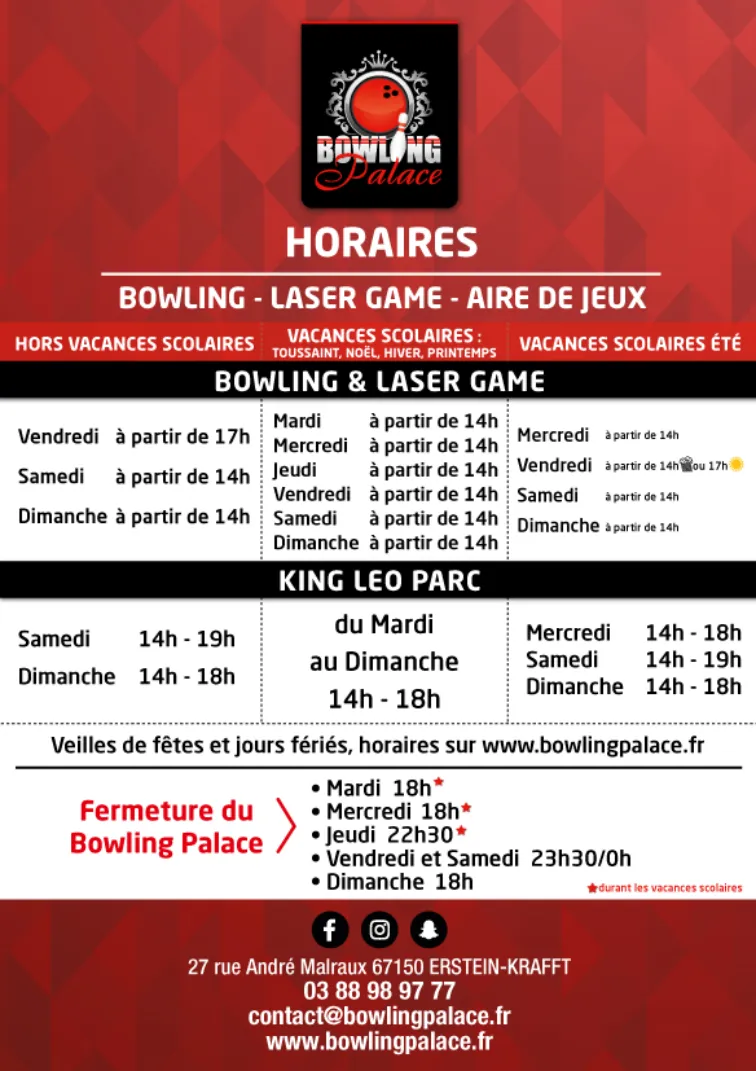 Horaires du Bowling Palace